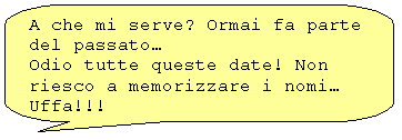 Fumetto 2: A che mi serve? Ormai fa parte del passato
Odio tutte queste date! Non riesco a memorizzare i nomi Uffa!!!


